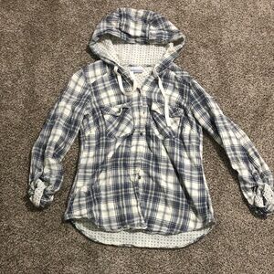Plaid Hooded Shirt with Drawstrings